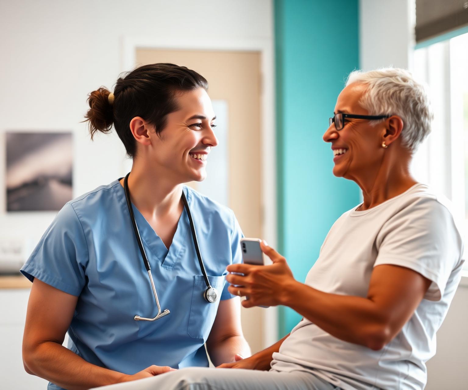 A friendly Sacramento healthcare provider speaking with a patient about back pain options
